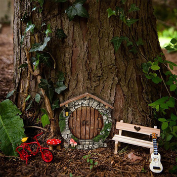 Μινιατούρα Μίνι Ξύλινη Πόρτα Fairy Gnome Door Μικροσκοπικό άγαλμα Σπίτι Αυλή Τέχνη Γλυπτό δέντρου Στολίδι Διακόσμηση εξωτερικού κήπου
