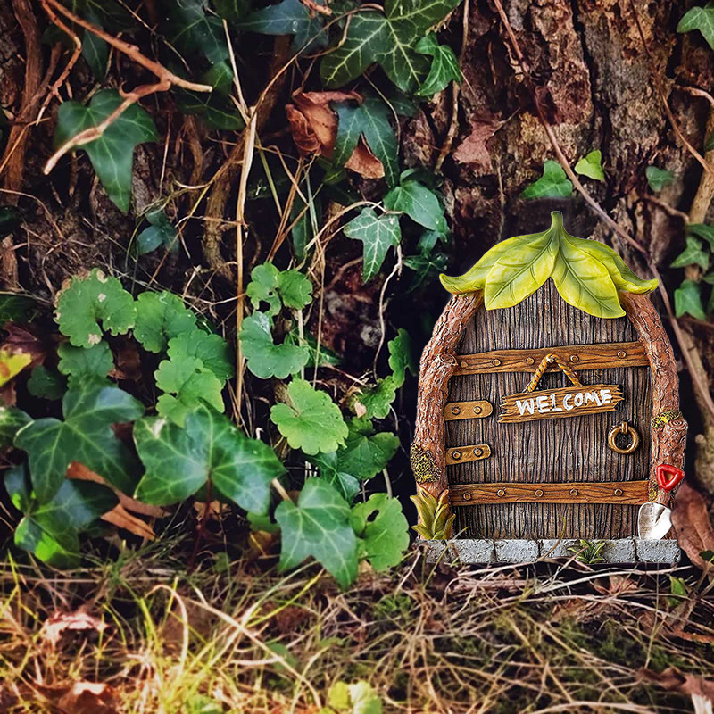 Minijaturna mini drvena vrata Vrata vilinskog patuljka Mikroskopska statua Kućno dvorište Umjetnička skulptura stabla Ukras Vanjski vrtni dekor
