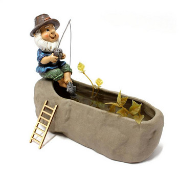 Gnome Fishing Statue Outdoor Garden Gnomes Figurine Funny Lawn Gnome Statues Ρητίνη Διακόσμηση αγάλματος κήπου
