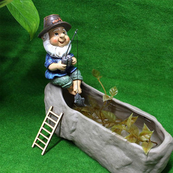 Gnome Fishing Statue Outdoor Garden Gnomes Figurine Funny Lawn Gnome Statues Ρητίνη Διακόσμηση αγάλματος κήπου