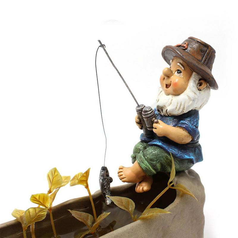 Gnome Fishing Statue Outdoor Garden Gnomes Figurine Funny Lawn Gnome Statues Ρητίνη Διακόσμηση αγάλματος κήπου