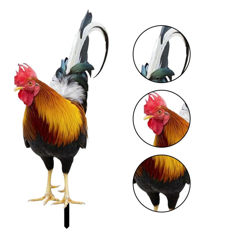 2D akrilo sodo skulptūra Gaidžio dekoras Gaidžio ornamento dekoras Orui atsparus gyvūnų sodas Vištos figūrėlės sodo vištienos statula