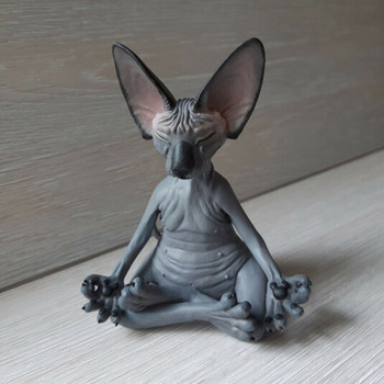 Причудлив Буда Сфинкс Фигурка на котка Медитация Йога Щастлива котка Декор Арт Скулптури Градинска статуя на открито Фигурка