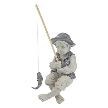 Градинска статуя от смола Fisherman Gone Fishing Boy Градинска скулптура Скулптура на рибар Декор Външен домашен двор Басейн Орнамент Подарък