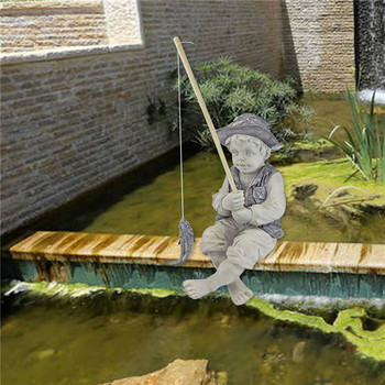 Άγαλμα κήπου Ρητίνη Fisherman Gone Fishing Boy Garden Sculpture Fisherman Sculpture Decor Εξωτερική αυλή σπιτιού Πισίνα Στολίδι Δώρο
