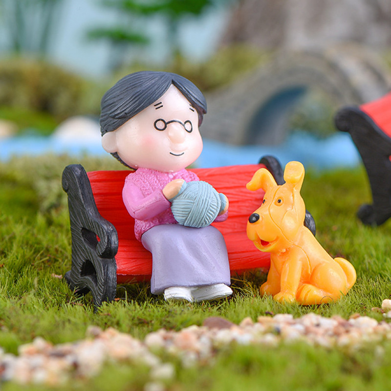 Mini pargipink vanaisa vanaema mudel Miniatuursed plastist aiakujud maastiku aiakaunistused dekoratiivskulptuurid