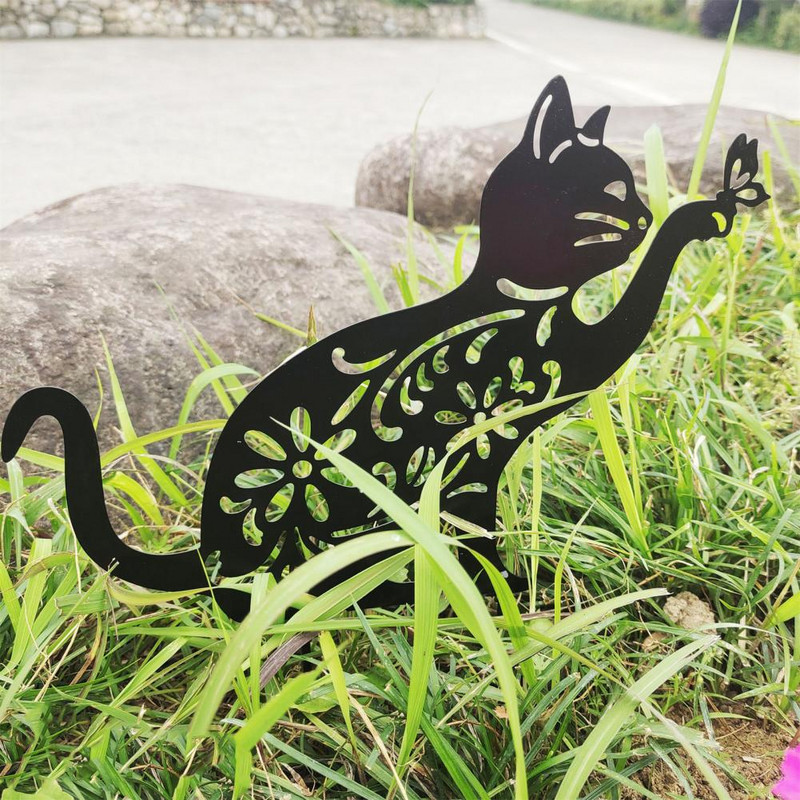 Akrilni šuplji kip u obliku mačke Gomila siluete crnog mačića Vrtni kolac Silueta životinje Vrtno dvorište Poljoprivredno zemljište Umetnuti dekor