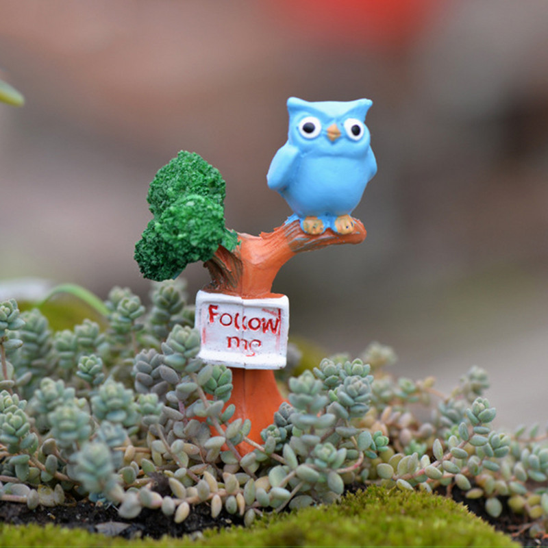 2020 m. 1 vnt. „Pasidaryk pats“ dervos pelėda ir medžio šakelė Mini amatai Miniatiūros fėjų sodo papuošalai Bonsai mikro kraštovaizdžio sodo puošmena