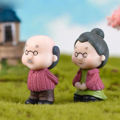 Drăguț cuplu de bătrâni acasă figurină de birou model DIY grădinărit peisaj păpușă jucărie mașină pandantiv bunica bunica figurină