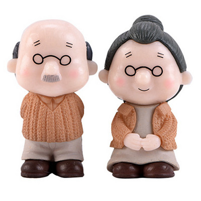Drăguț cuplu de bătrâni acasă figurină de birou model DIY grădinărit peisaj păpușă jucărie mașină pandantiv bunica bunica figurină