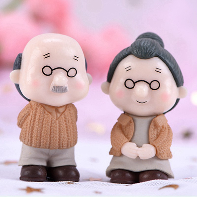 Drăguț cuplu de bătrâni acasă figurină de birou model DIY grădinărit peisaj păpușă jucărie mașină pandantiv bunica bunica figurină