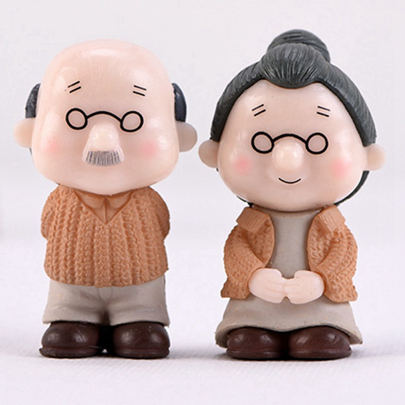 Drăguț cuplu de bătrâni acasă figurină de birou model DIY grădinărit peisaj păpușă jucărie mașină pandantiv bunica bunica figurină