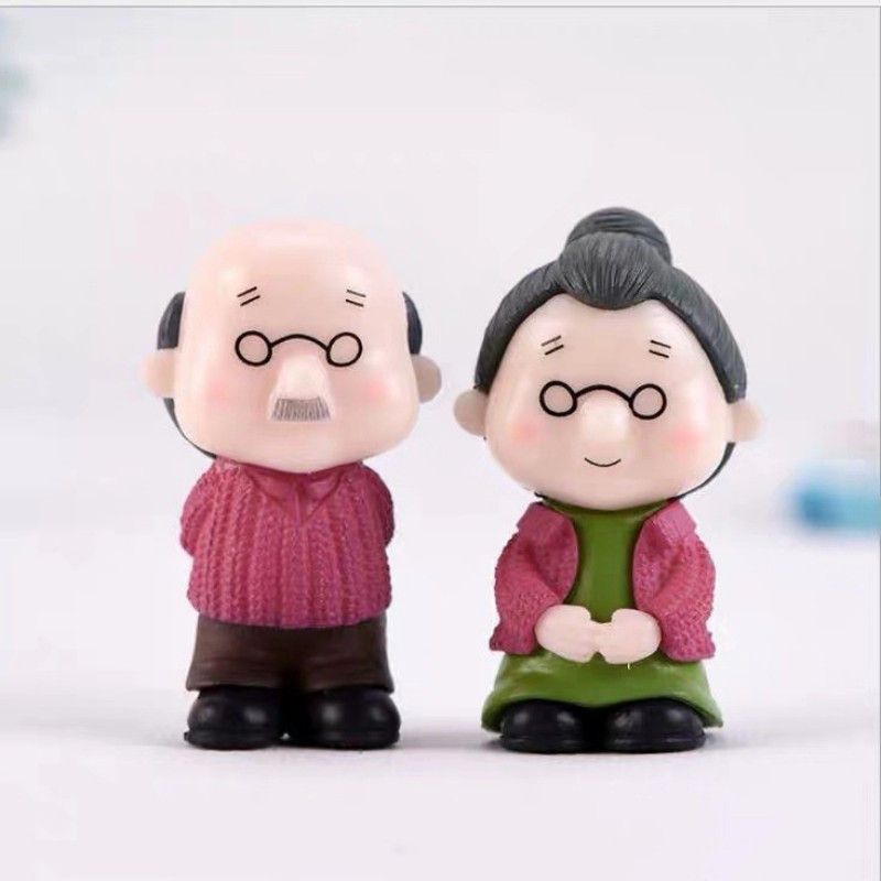 Drăguț cuplu de bătrâni acasă figurină de birou model DIY grădinărit peisaj păpușă jucărie mașină pandantiv bunica bunica figurină
