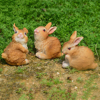 Σετ 3 τμχ Fairy Garden Mini Rabbit Resin Miniature Bunnies Forest Animal Miniatures Tiny Figurines Terrarium Bonsai Decoration