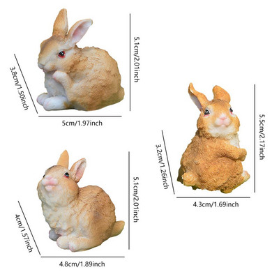 Set od 3 komada bajkovitog vrta, minijaturnih zečeva od smole, minijaturnih zečeva, minijatura šumskih životinja, sićušnih figurica, terarija, bonsai ukrasa