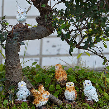 Ρητίνη απομίμηση Μίνι Κουκουβάγιες Μινιατούρα Σπίτι Νεράιδα Κήπος Μικρό ΤοπίοΚήπος Εξωτερική Αίθριο Διακόσμηση Φυτό Γλάστρες Bonsai Craft