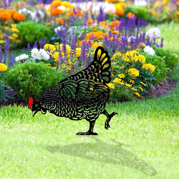 Статуя на кокошка и пиле в двора Творческо изкуство Декоративни градински колове за тревни площи Метално изкуство Петел Метално животно Орнаменти за градинарство 35AB