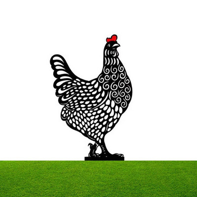 Κότα Chicken Yard Statue Creative Art Decorative Garden Stakes Lawn Stakes Metal Art Rooster Metal Anim Gardening Ornaments 35AB