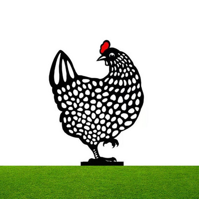 Κότα Chicken Yard Statue Creative Art Decorative Garden Stakes Lawn Stakes Metal Art Rooster Metal Anim Gardening Ornaments 35AB
