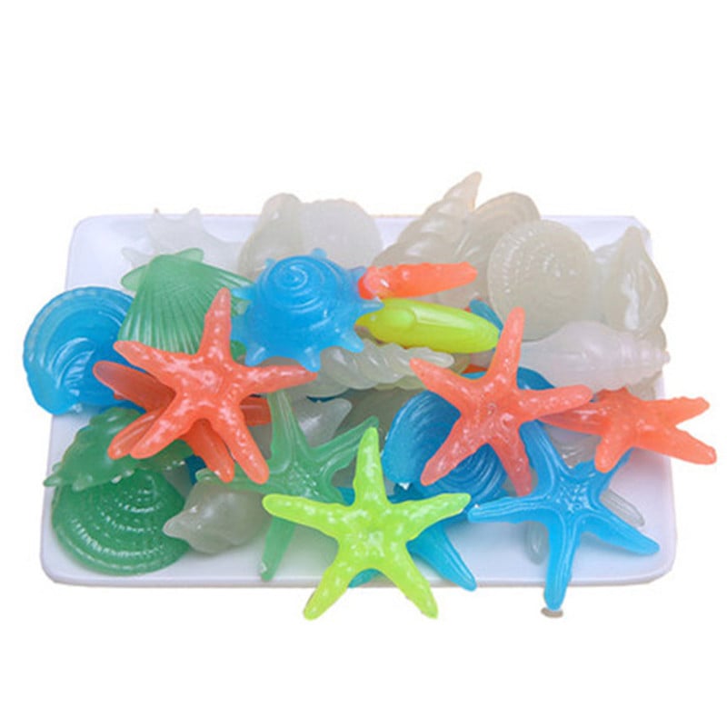 25/50 db Sötétben világító kövek tengeri csillag kagylóhéj alakú dekoratív kert akvárium akvárium medence táj világító kő