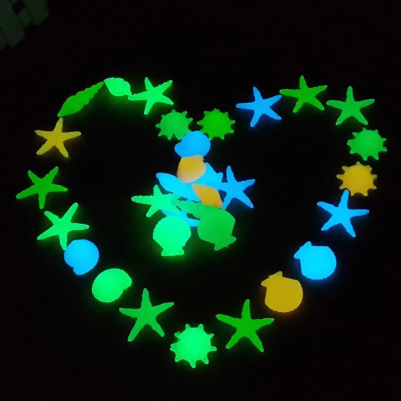 25/50 db Sötétben világító kövek tengeri csillag kagylóhéj alakú dekoratív kert akvárium akvárium medence táj világító kő