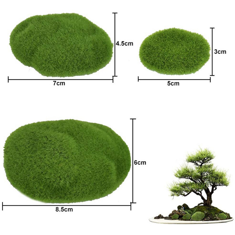 12 vnt dirbtinių samanų rutulio netikro akmens modeliavimo augalai, „pasidaryk pats“ papuošimai vitrinoms viešbučio namų biurui Gėlių vazonų sodas