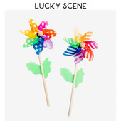 Bērnu koka stabu vējdzirnavas Krāsainas plastmasas rotaļlietas āra apdare S01278