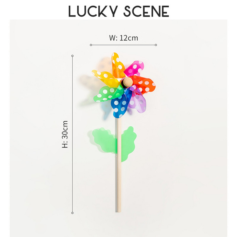 Bērnu koka stabu vējdzirnavas Krāsainas plastmasas rotaļlietas āra apdare S01278