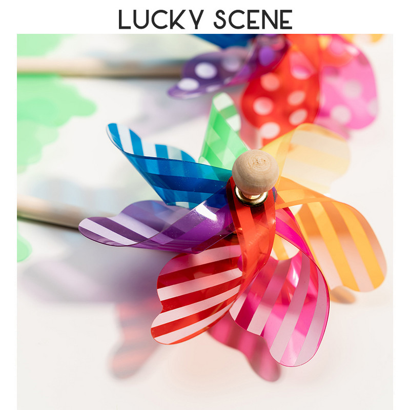 Bērnu koka stabu vējdzirnavas Krāsainas plastmasas rotaļlietas āra apdare S01278