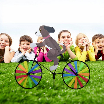 Αστεία ιππασία ζώων με ποδήλατο ανεμόμυλος Καινοτόμο κινούμενα σχέδια για γάτα σκύλος Wind Spinner Διακόσμηση αυλής τέχνης Στολίδι κήπου Wind Spinner