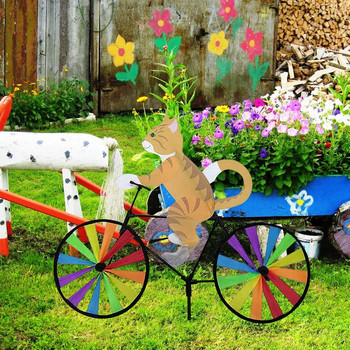 Αστεία ιππασία ζώων με ποδήλατο ανεμόμυλος Καινοτόμο κινούμενα σχέδια για γάτα σκύλος Wind Spinner Διακόσμηση αυλής τέχνης Στολίδι κήπου Wind Spinner
