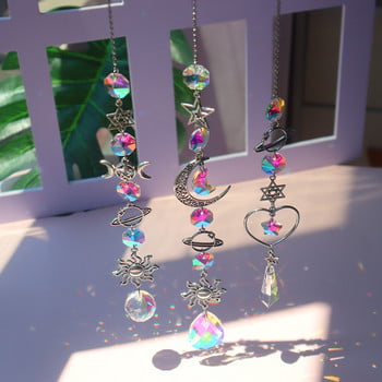 Crystal Wind Chime Moon Sun Catcher Diamond Prisms Κρεμαστό Dream Catcher Rainbow Chaser Κρεμαστό Drop Διακόσμηση κήπου σπιτιού Windchime