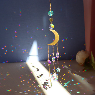 Crystal Wind Chime Moon Sun Catcher Diamond Prisms Κρεμαστό Dream Catcher Rainbow Chaser Κρεμαστό Drop Διακόσμηση κήπου σπιτιού Windchime