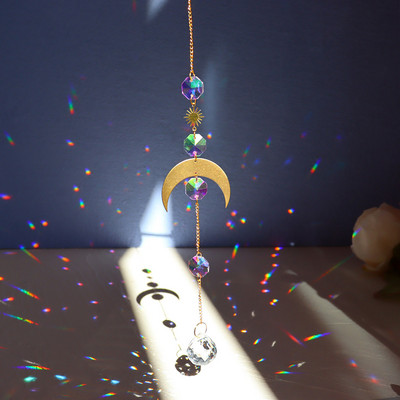 Crystal Wind Chime Moon Sun Catcher Diamond Prisms Κρεμαστό Dream Catcher Rainbow Chaser Κρεμαστό Drop Διακόσμηση κήπου σπιτιού Windchime