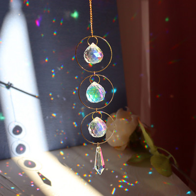 Crystal Wind Chime Moon Sun Catcher Diamond Prisms Κρεμαστό Dream Catcher Rainbow Chaser Κρεμαστό Drop Διακόσμηση κήπου σπιτιού Windchime