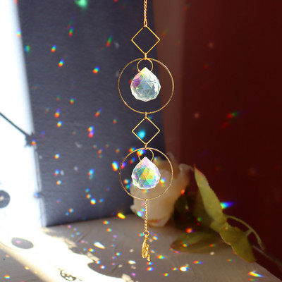Crystal Wind Chime Moon Sun Catcher Diamond Prisms Κρεμαστό Dream Catcher Rainbow Chaser Κρεμαστό Drop Διακόσμηση κήπου σπιτιού Windchime