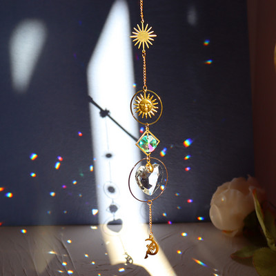 Crystal Wind Chime Moon Sun Catcher Diamond Prisms Κρεμαστό Dream Catcher Rainbow Chaser Κρεμαστό Drop Διακόσμηση κήπου σπιτιού Windchime