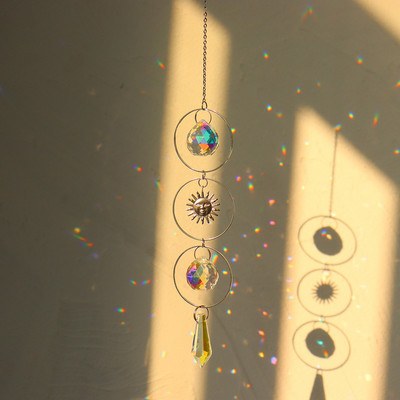 Crystal Wind Chime Moon Sun Catcher Diamond Prisms Κρεμαστό Dream Catcher Rainbow Chaser Κρεμαστό Drop Διακόσμηση κήπου σπιτιού Windchime