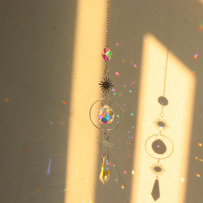 Crystal Wind Chime Moon Sun Catcher Diamond Prisms Κρεμαστό Dream Catcher Rainbow Chaser Κρεμαστό Drop Διακόσμηση κήπου σπιτιού Windchime