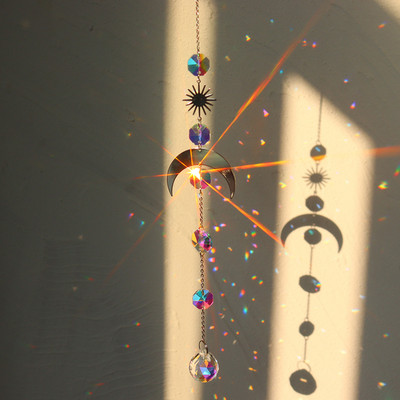 Crystal Wind Chime Moon Sun Catcher Diamond Prisms Κρεμαστό Dream Catcher Rainbow Chaser Κρεμαστό Drop Διακόσμηση κήπου σπιτιού Windchime