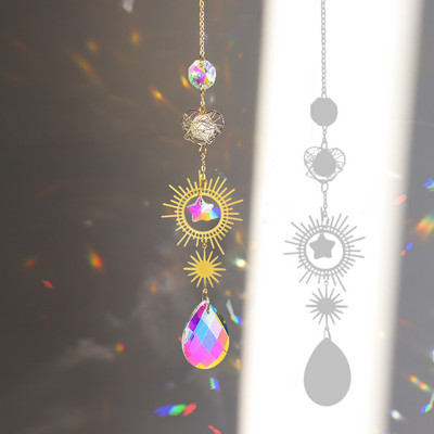 Crystal Wind Chime Moon Sun Catcher Diamond Prisms Κρεμαστό Dream Catcher Rainbow Chaser Κρεμαστό Drop Διακόσμηση κήπου σπιτιού Windchime