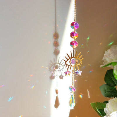 Crystal Wind Chime Moon Sun Catcher Diamond Prisms Κρεμαστό Dream Catcher Rainbow Chaser Κρεμαστό Drop Διακόσμηση κήπου σπιτιού Windchime
