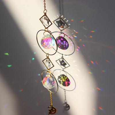 Crystal Wind Chime Moon Sun Catcher Diamond Prisms Κρεμαστό Dream Catcher Rainbow Chaser Κρεμαστό Drop Διακόσμηση κήπου σπιτιού Windchime