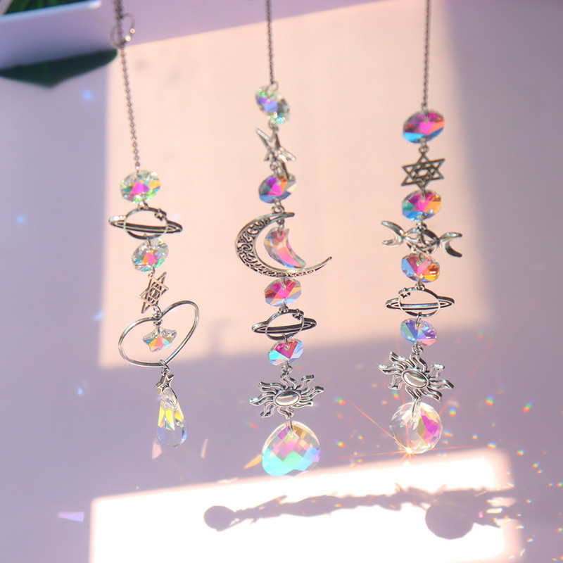 Crystal Wind Chime Moon Sun Catcher Diamond Prisms Κρεμαστό Dream Catcher Rainbow Chaser Κρεμαστό Drop Διακόσμηση κήπου σπιτιού Windchime