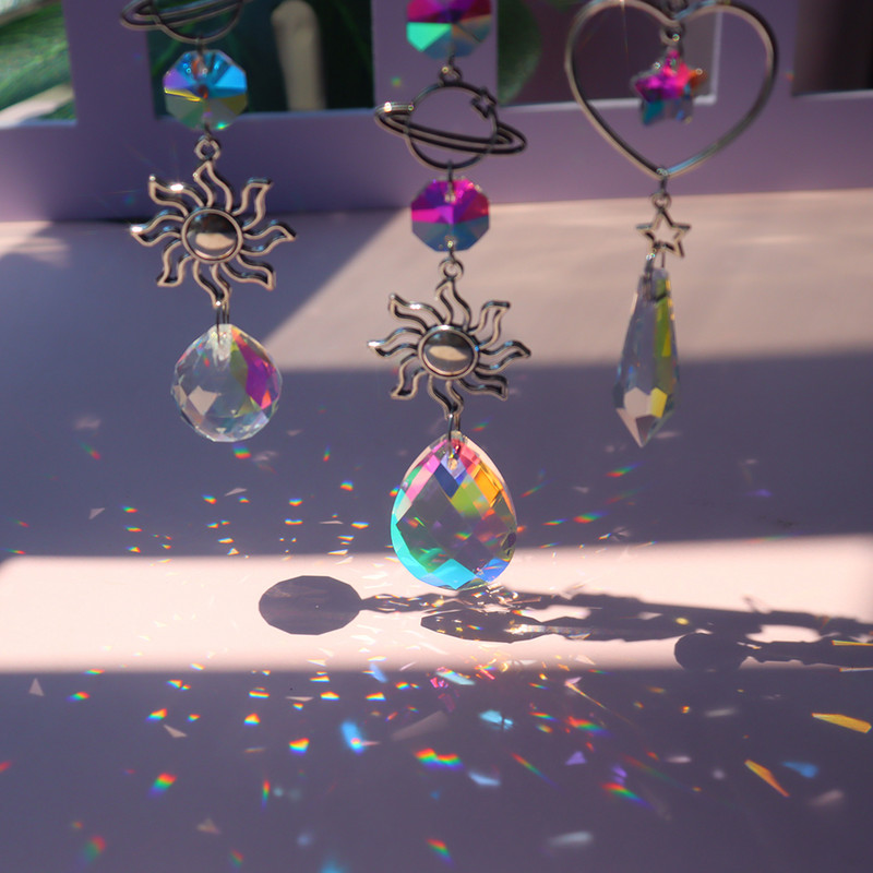 Crystal Wind Chime Moon Sun Catcher Diamond Prisms Κρεμαστό Dream Catcher Rainbow Chaser Κρεμαστό Drop Διακόσμηση κήπου σπιτιού Windchime