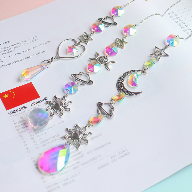 Crystal Wind Chime Moon Sun Catcher Diamond Prisms Κρεμαστό Dream Catcher Rainbow Chaser Κρεμαστό Drop Διακόσμηση κήπου σπιτιού Windchime
