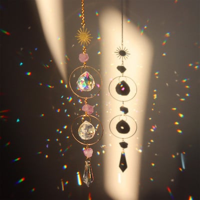 Drugelio krištoliniai vėjo varpeliai Mėnulio saulės gaudyklės prizmės pakabukas šviesos gaudyklė vaivorykštės gaudyklė Kabantys papuošalai namų sodo dekoras