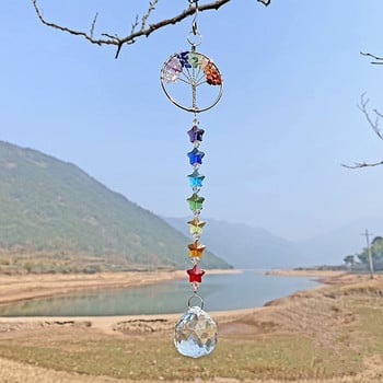 Δέντρο της ζωής Suncatcher Κρυστάλλινη μπάλα Πρίσμα κρεμαστό Rainbow Maker Κρεμαστό Sun Catcher Πολύτιμοι λίθοι Παράθυρο Στολίδι Διακόσμηση κήπου σπιτιού