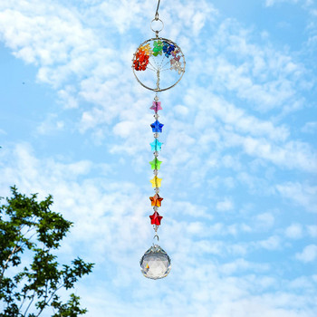 Δέντρο της ζωής Suncatcher Κρυστάλλινη μπάλα Πρίσμα κρεμαστό Rainbow Maker Κρεμαστό Sun Catcher Πολύτιμοι λίθοι Παράθυρο Στολίδι Διακόσμηση κήπου σπιτιού