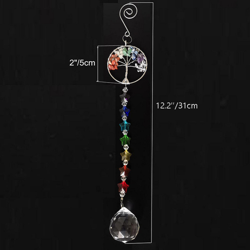 Életfa Napfogó Kristálygolyó Prizma Medál Szivárvány Készítő Lógó Napfogó Drágakövek Ablak Dísz Otthoni Kert Dekoráció